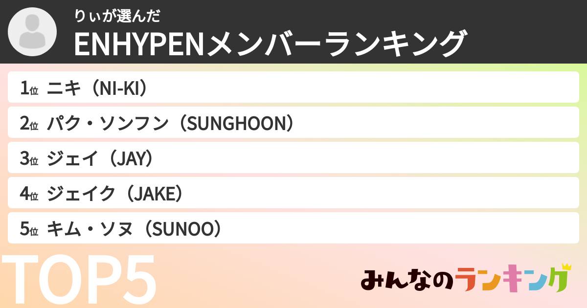 りぃさんの「ENHYPENメンバーランキング」