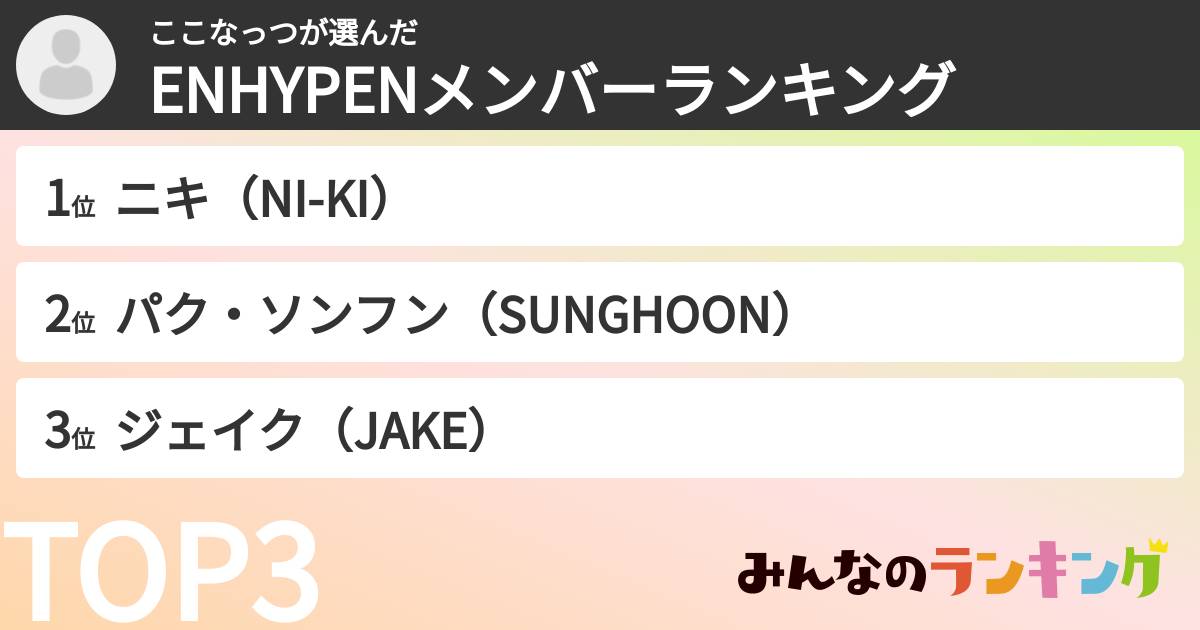 ここなっつさんの「ENHYPENメンバーランキング」