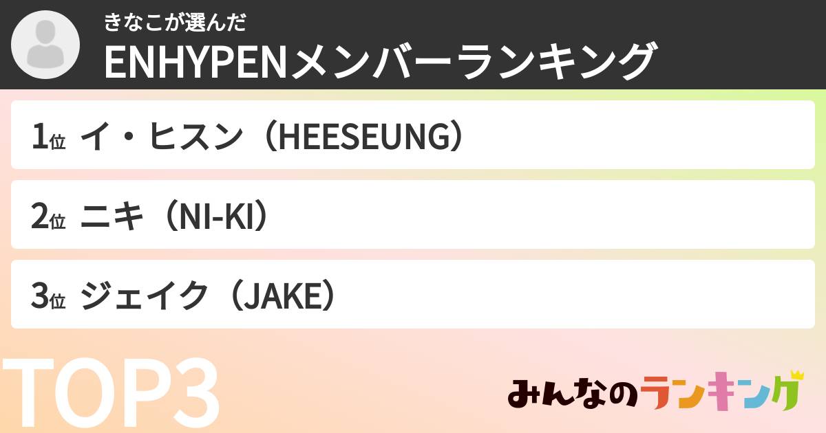 きなこさんの「ENHYPENメンバーランキング」