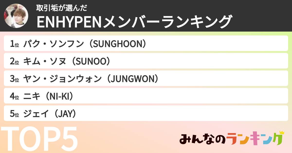 取引垢さんの「ENHYPENメンバーランキング」