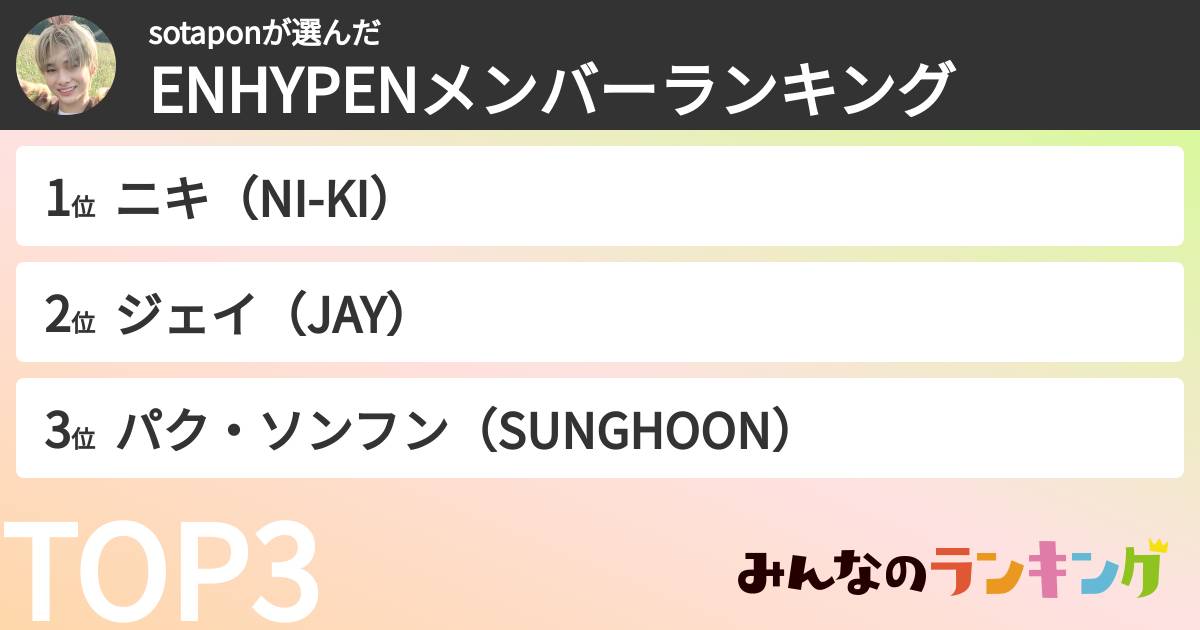 sotaponさんの「ENHYPENメンバーランキング」