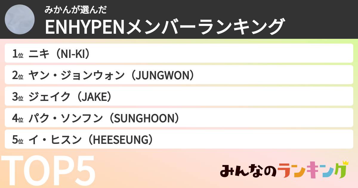 みかんさんの「ENHYPENメンバーランキング」