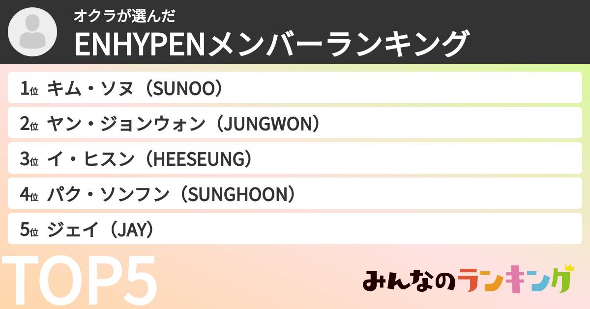 オクラさんの「ENHYPENメンバーランキング」