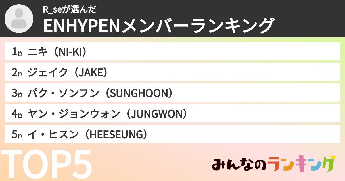 R_seさんの「ENHYPENメンバーランキング」