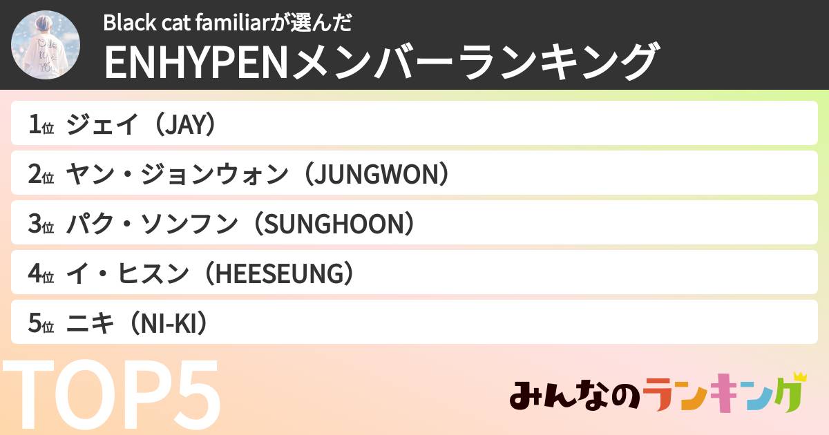 Black cat familiarさんの「ENHYPENメンバーランキング」