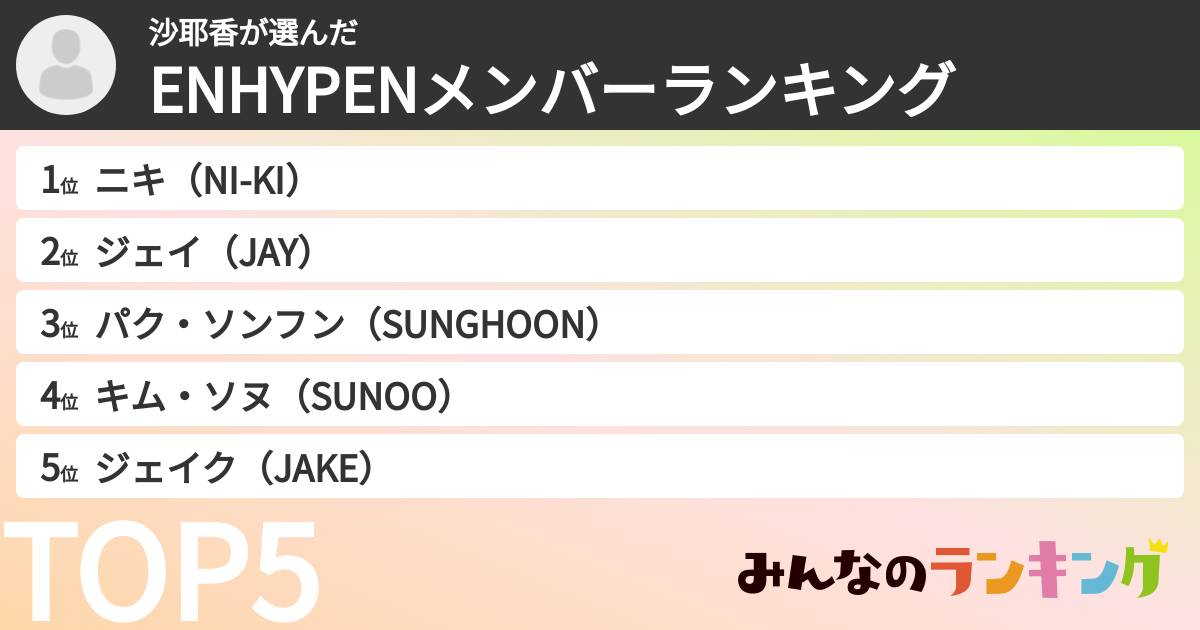 沙耶香さんの「ENHYPENメンバーランキング」