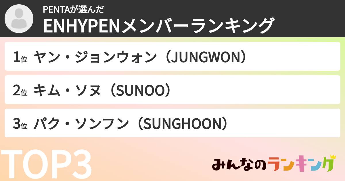 PENTAさんの「ENHYPENメンバーランキング」