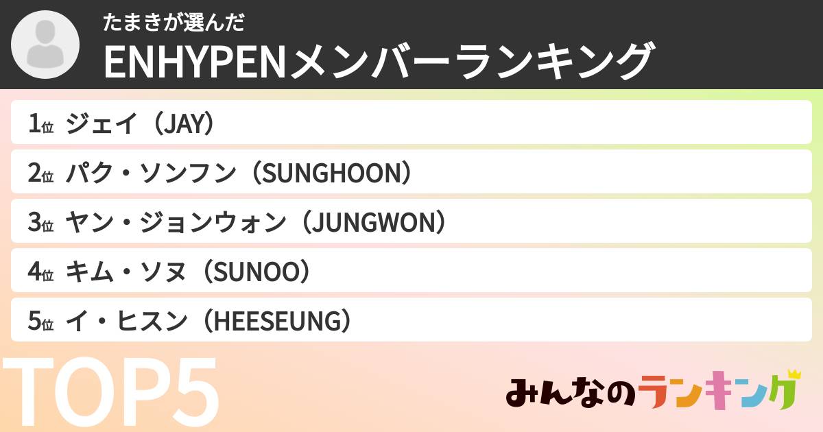 たまきさんの「ENHYPENメンバーランキング」