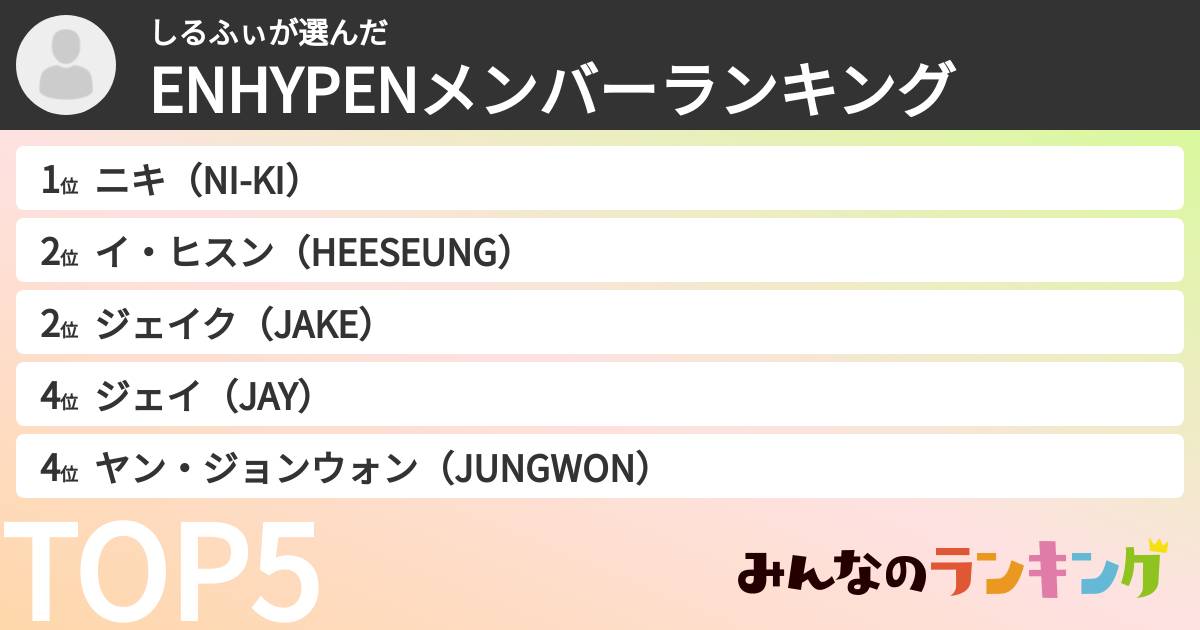 しるふぃさんの「ENHYPENメンバーランキング」