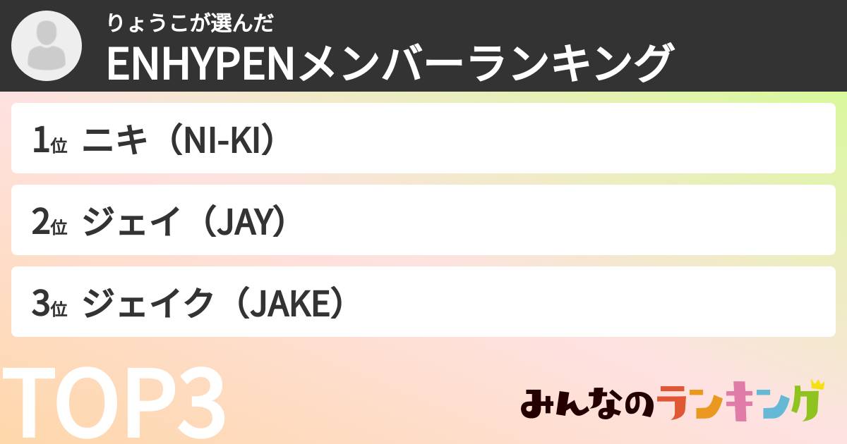 りょうこさんの「ENHYPENメンバーランキング」