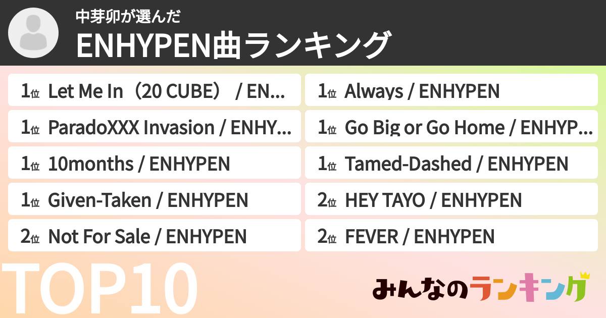 中芽卯さんの「ENHYPEN曲ランキング」