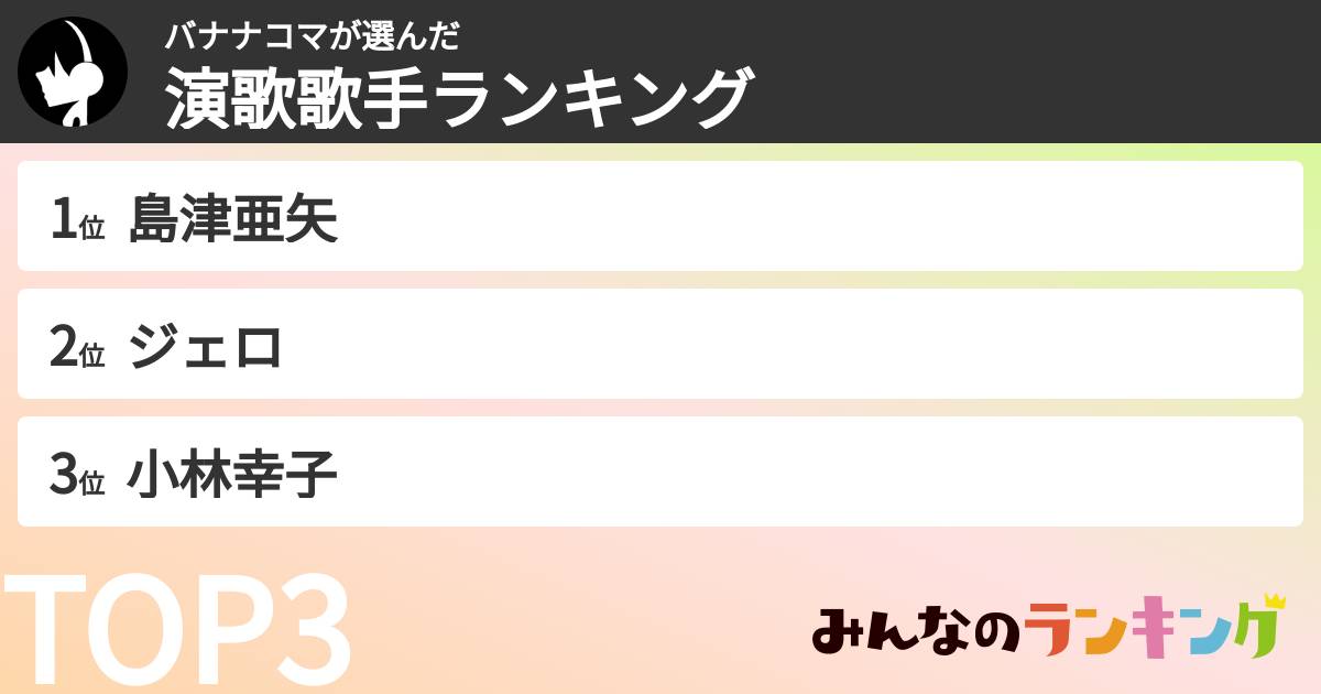 バナナコマさんの「演歌歌手ランキング」