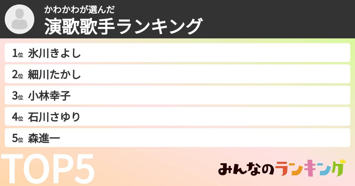 かわかわさんの「演歌歌手ランキング」