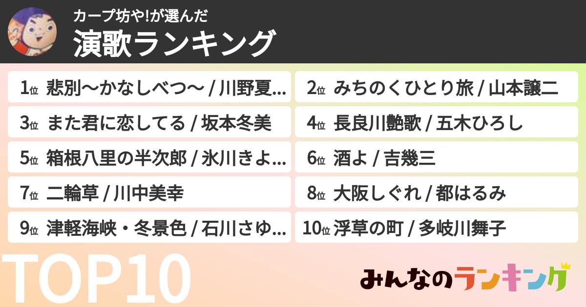 カープ坊や!さんの「演歌ランキング」