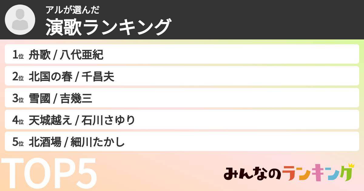 アルさんの「演歌ランキング」