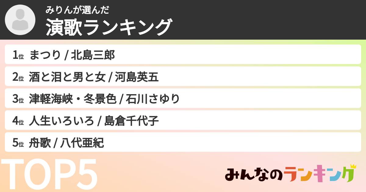 みりんさんの「演歌ランキング」