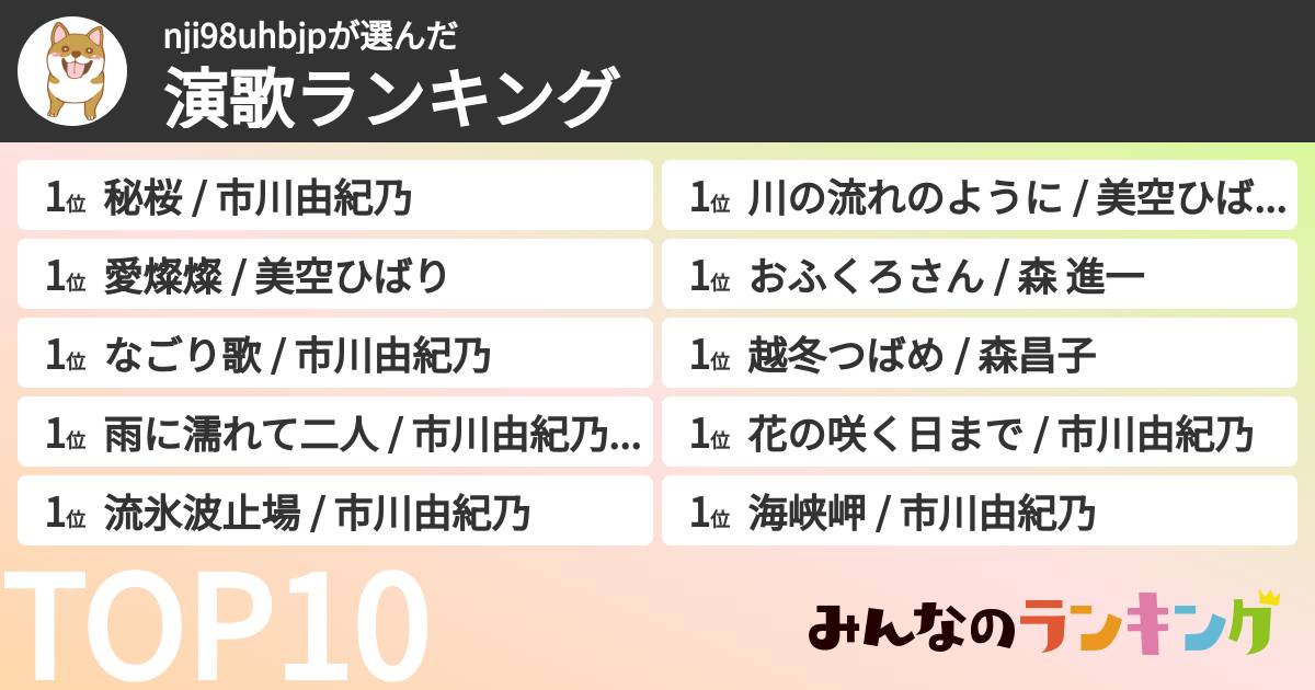 nji98uhbjpさんの「演歌ランキング」