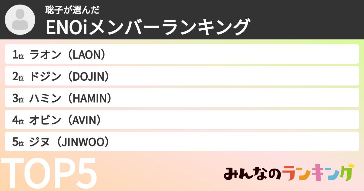 聡子さんの「ENOiメンバーランキング」