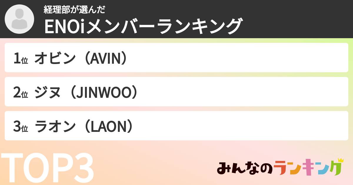 経理部さんの「ENOiメンバーランキング」