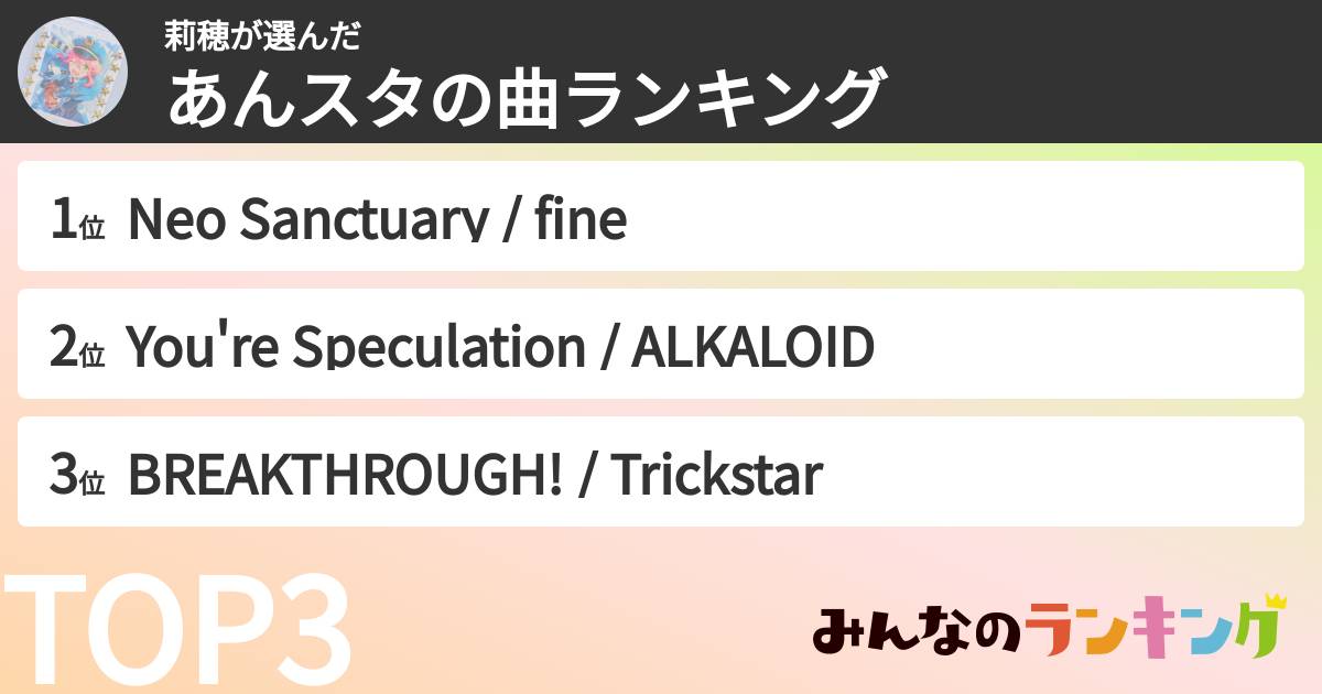 莉穂さんの「あんスタの曲ランキング」