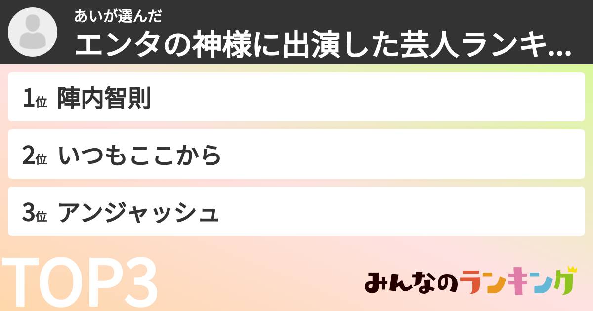 あいさんの「エンタの神様に出演した芸人ランキング」