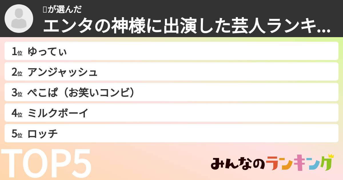 ⛄さんの「エンタの神様に出演した芸人ランキング」