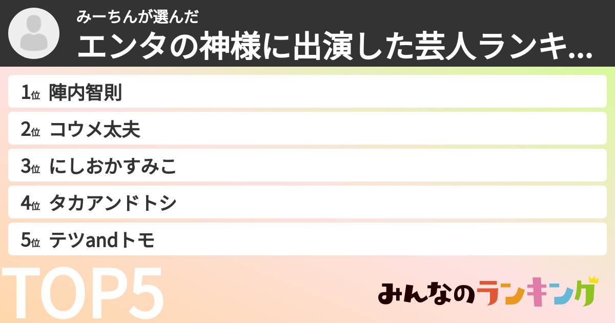 みーちんさんの「エンタの神様に出演した芸人ランキング」