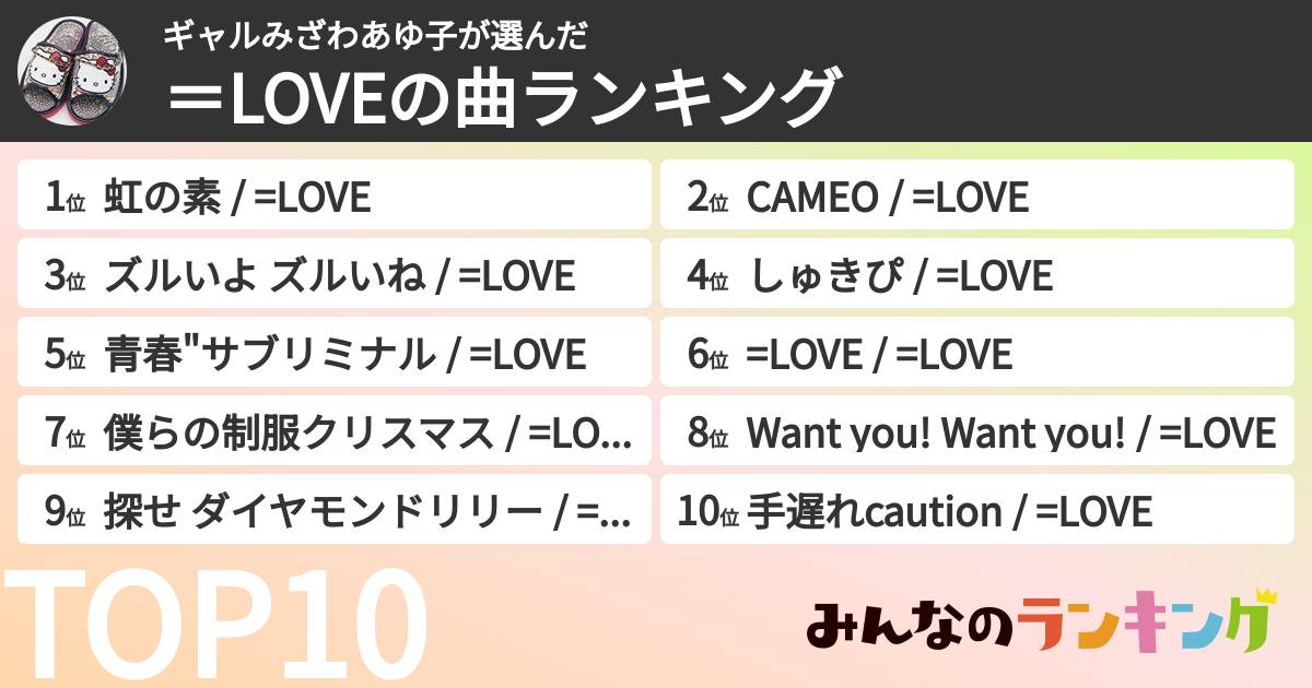 ギャルみざわあゆ子さんの「=LOVEの曲ランキング」