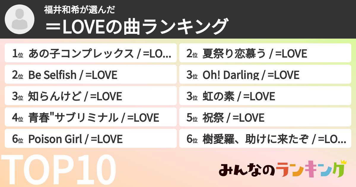 福井和希さんの「＝LOVEの曲ランキング」