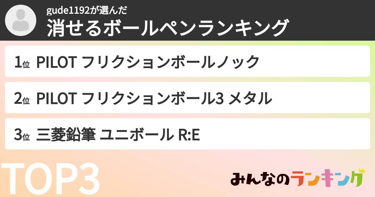 gude1192さんの「消せるボールペンランキング」