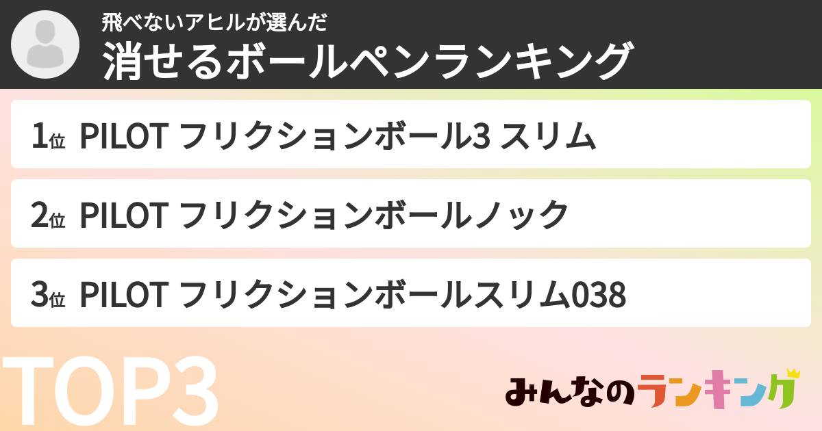 飛べないアヒルさんの「消せるボールペンランキング」