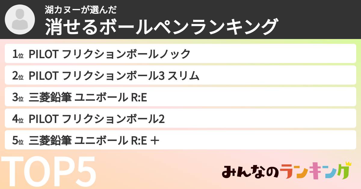 湖カヌーさんの「消せるボールペンランキング」