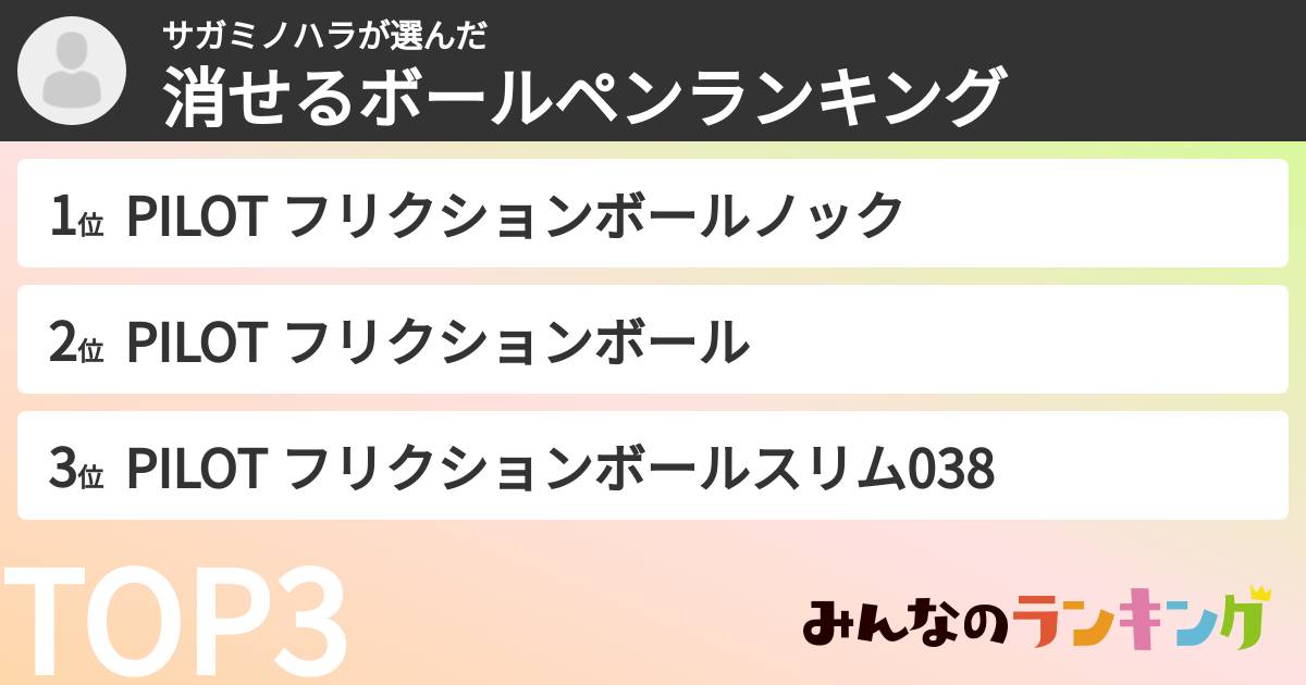 サガミノハラさんの「消せるボールペンランキング」