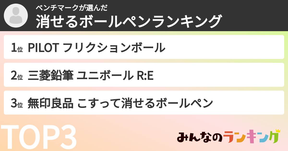 ベンチマークさんの「消せるボールペンランキング」