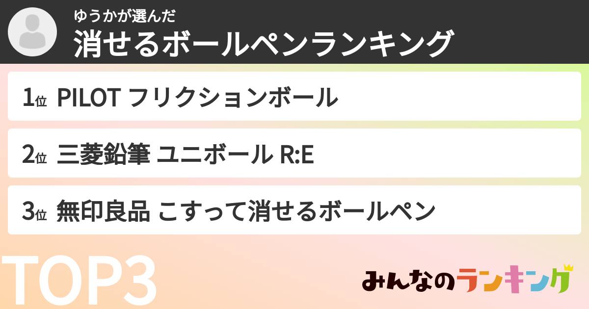 ゆうかさんの「消せるボールペンランキング」