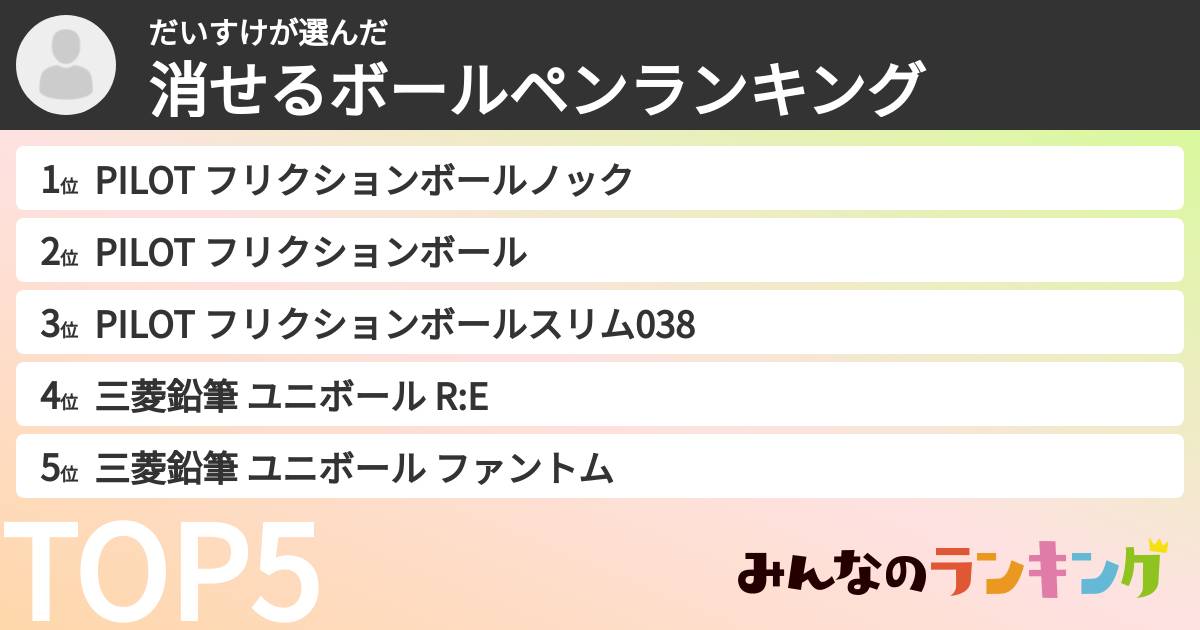 だいすけさんの「消せるボールペンランキング」