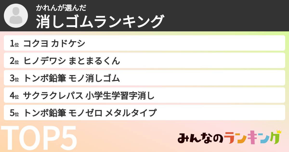 かれんさんの「消しゴムランキング」