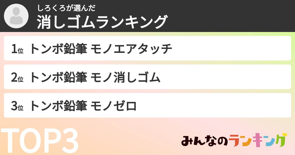 しろくろさんの「消しゴムランキング」