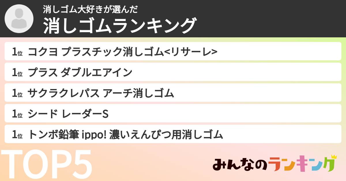 消しゴム大好きさんの「消しゴムランキング」