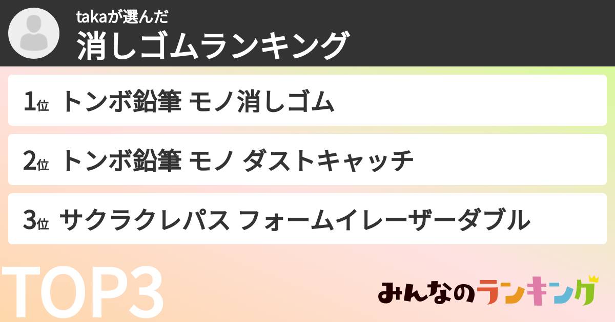 takaさんの「消しゴムランキング」
