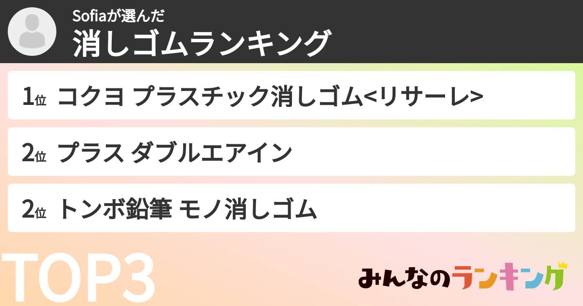 Sofiaさんの「消しゴムランキング」