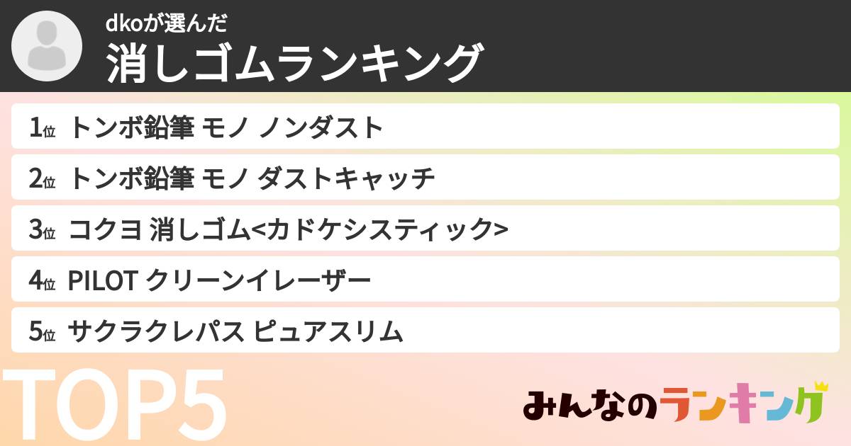 dkoさんの「消しゴムランキング」