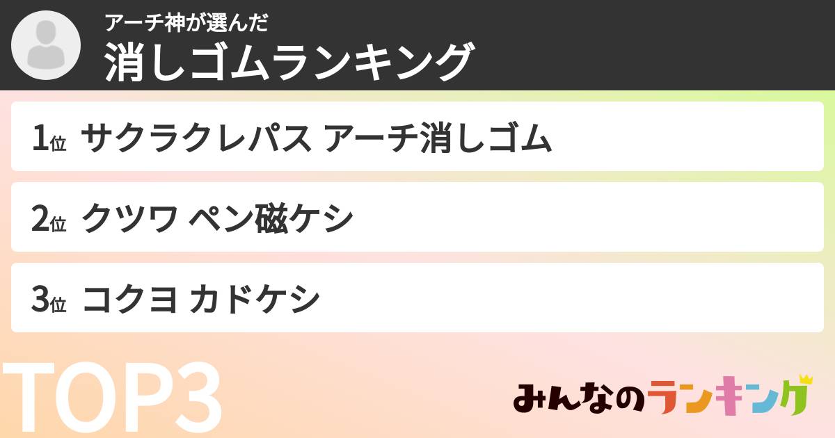 アーチ神さんの「消しゴムランキング」