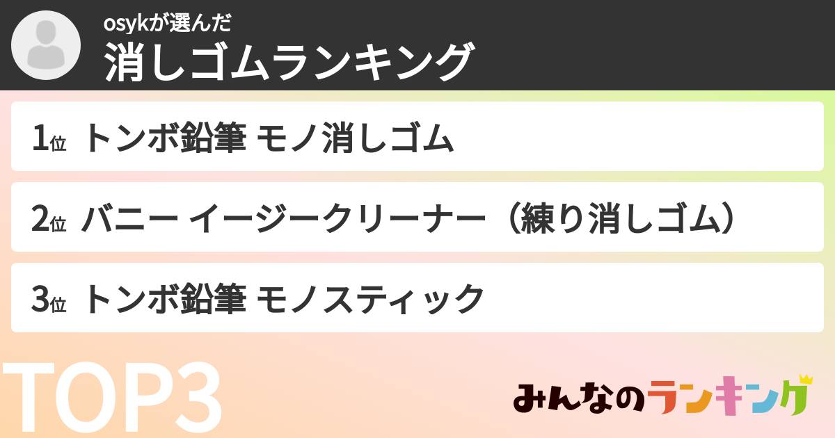 osykさんの「消しゴムランキング」