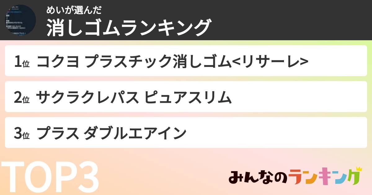 めいさんの「消しゴムランキング」