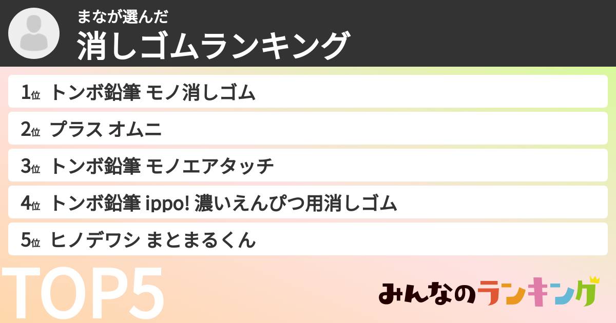 まなさんの「消しゴムランキング」