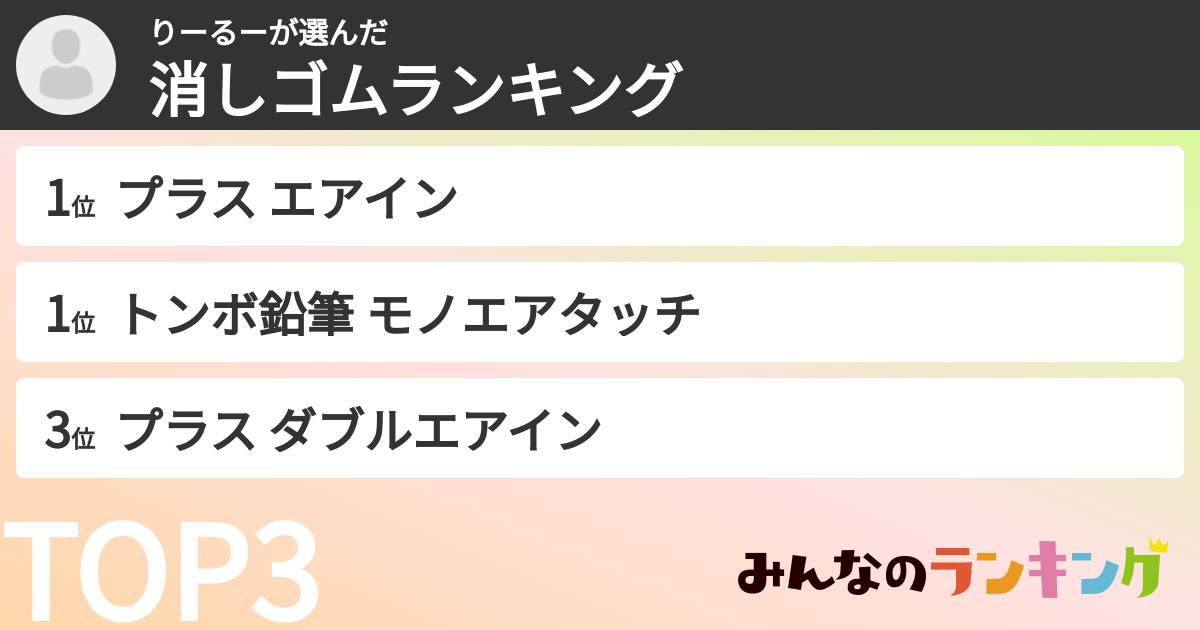 りーるーさんの「消しゴムランキング」