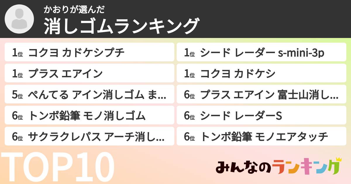 かおりさんの「消しゴムランキング」