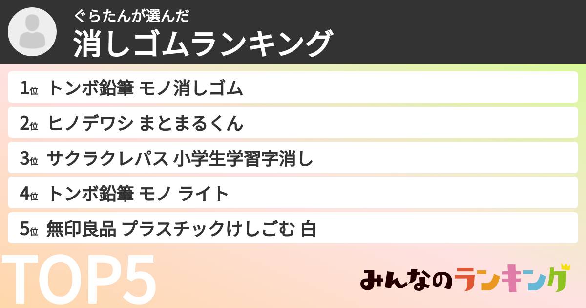 ぐらたんさんの「消しゴムランキング」