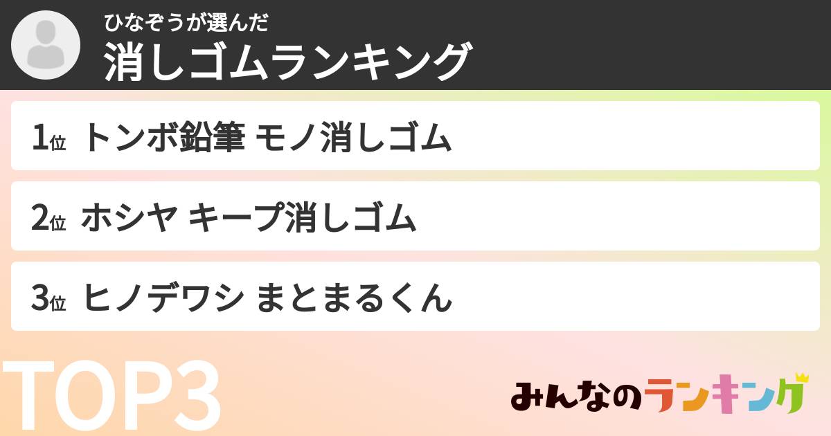 ひなぞうさんの「消しゴムランキング」